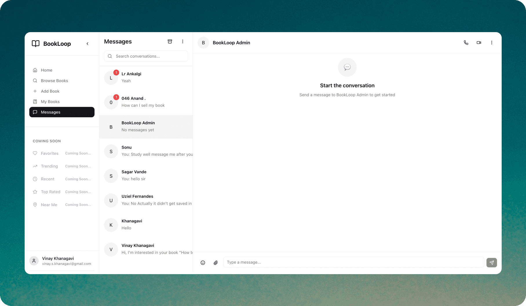 BookLoop Messages - Chat interface for connecting with other book lovers