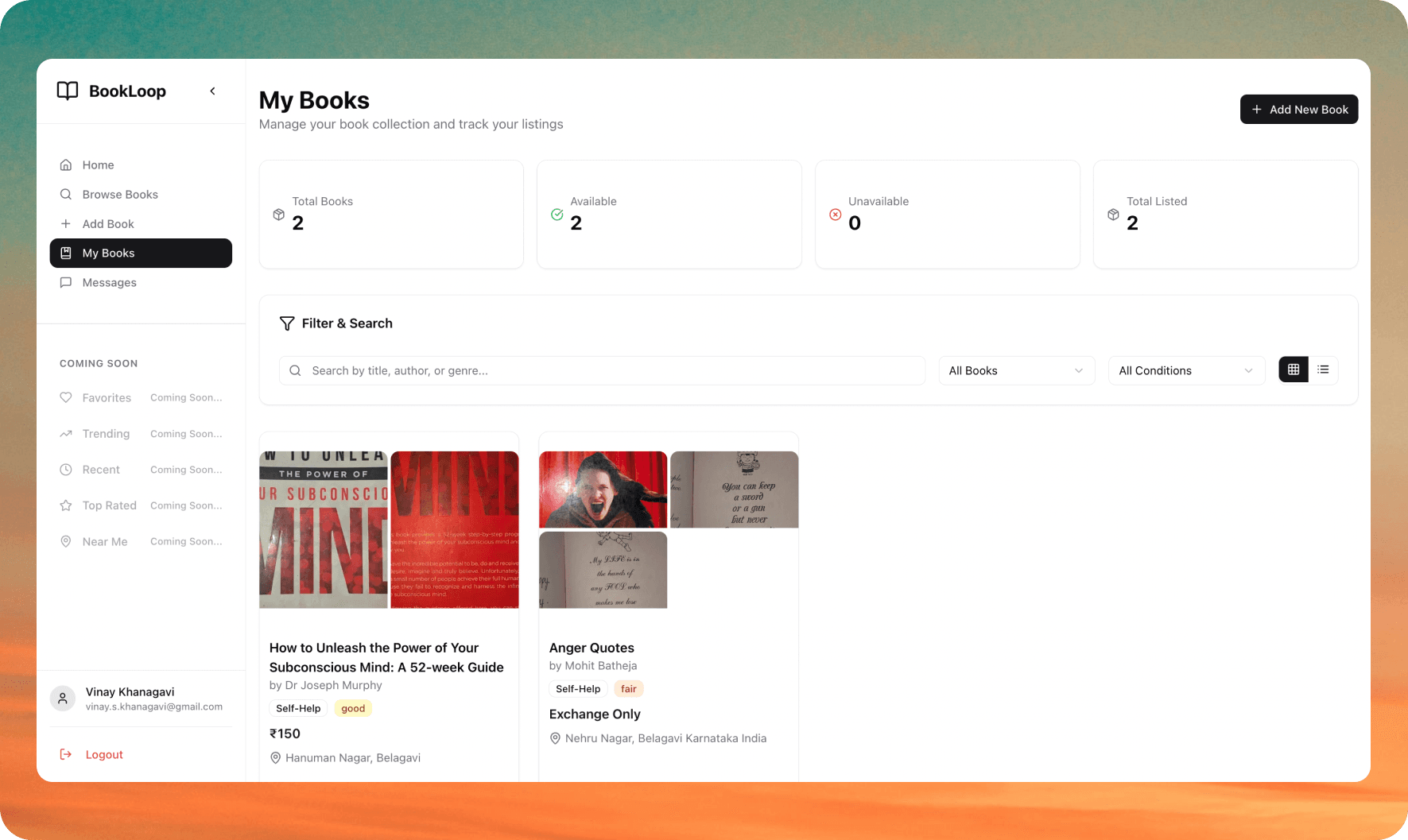 BookLoop My Books - Personal book collection management interface